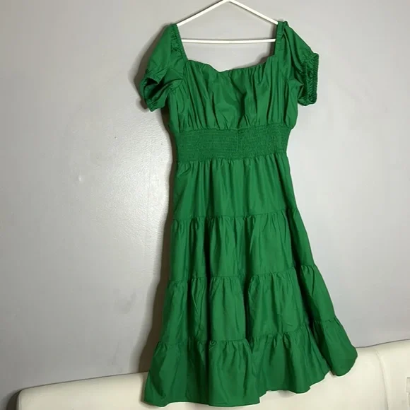 RebdollS MOMENT PEASANT TOP LAYERED MIDI SKATER DRESS - GREEN plus 1X women’s - Picture 5 of 7